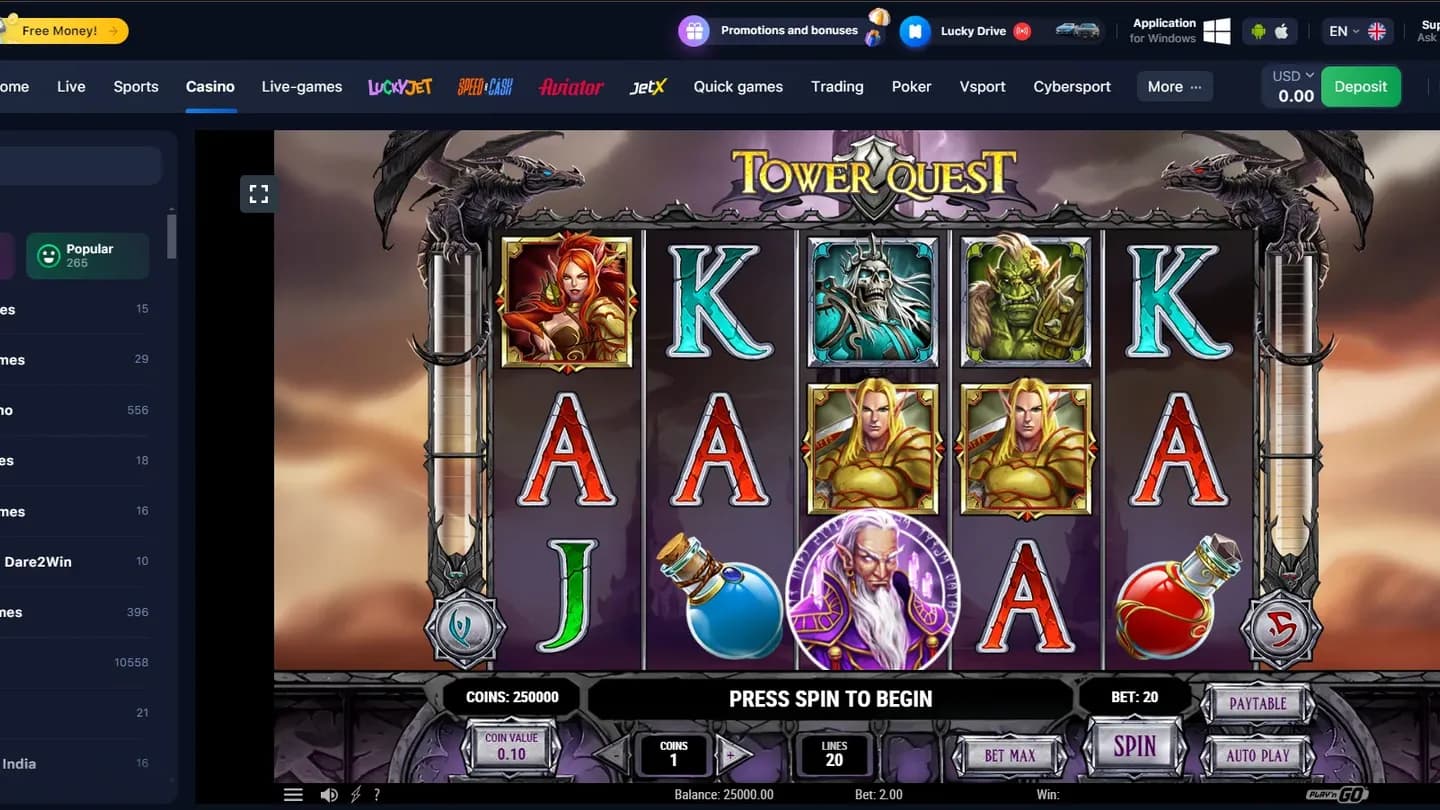 Tower Quest at 1win